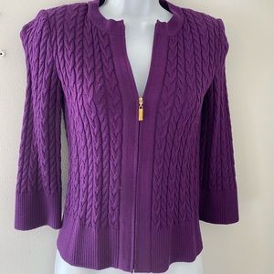 St John Light weight cable knit zip sweater petite